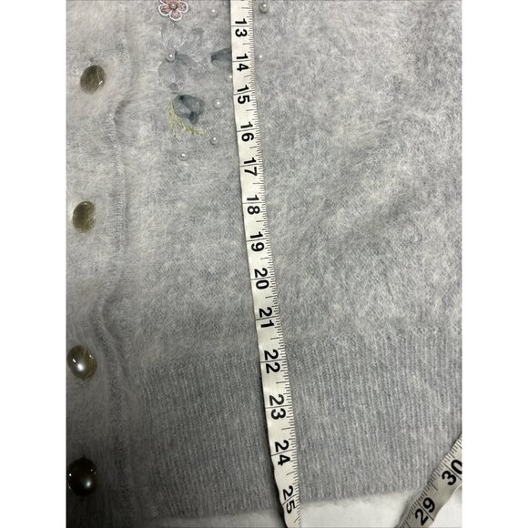 Venesha Angora Super Soft Cardigan Sweater Gray With Applique Flowers Size S - Picture 9 of 9